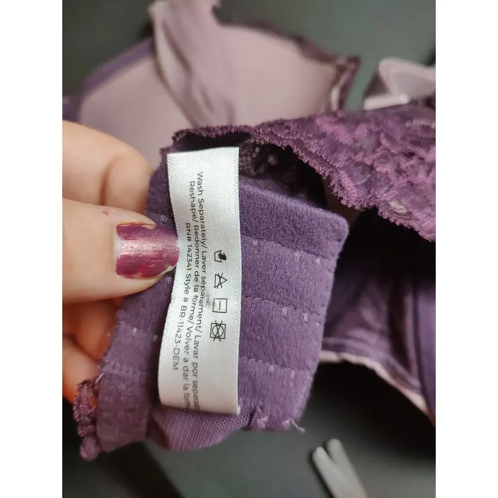 Adore Me Clairabella Demi Lace Bow Sexy Purple Push Up Underwire Bra 42D